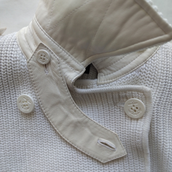 Ralph Lauren Black Label Leather Trimmed Knit Cardigan Size S - Picture 7 of 14